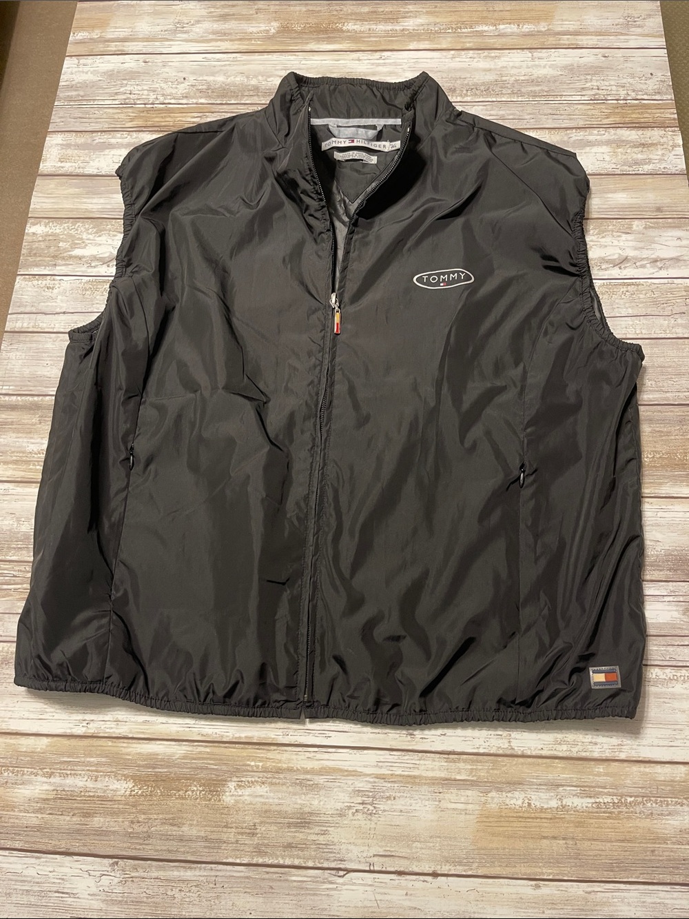 Vintage Tommy Hilfiger Black Nylon Vest Large Y2K Windbreaker
